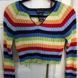 90s no boundaries rainbow colorful striped sweater